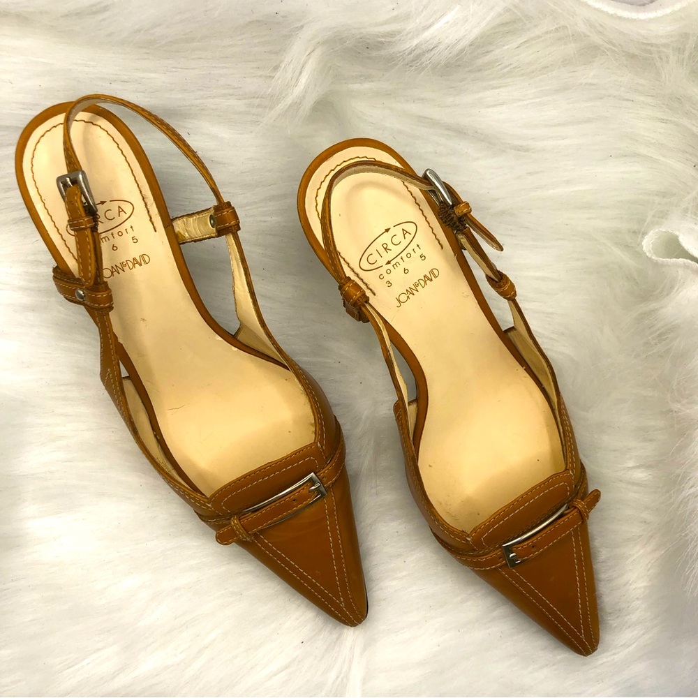 ✨HP✨JOAN AND DAVID CIRCA CJ Soffie Pointed Toe Sling Backs in Tan Leather, 5.5